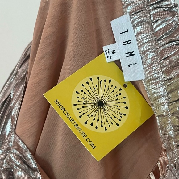 THML gold pleated holiday Christmas party women's shirt metallic shimmer top NEW - Picture 13 of 16